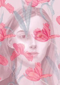 portrait, nostalgia, pink, tulips, flowers, woman, girl, rose
